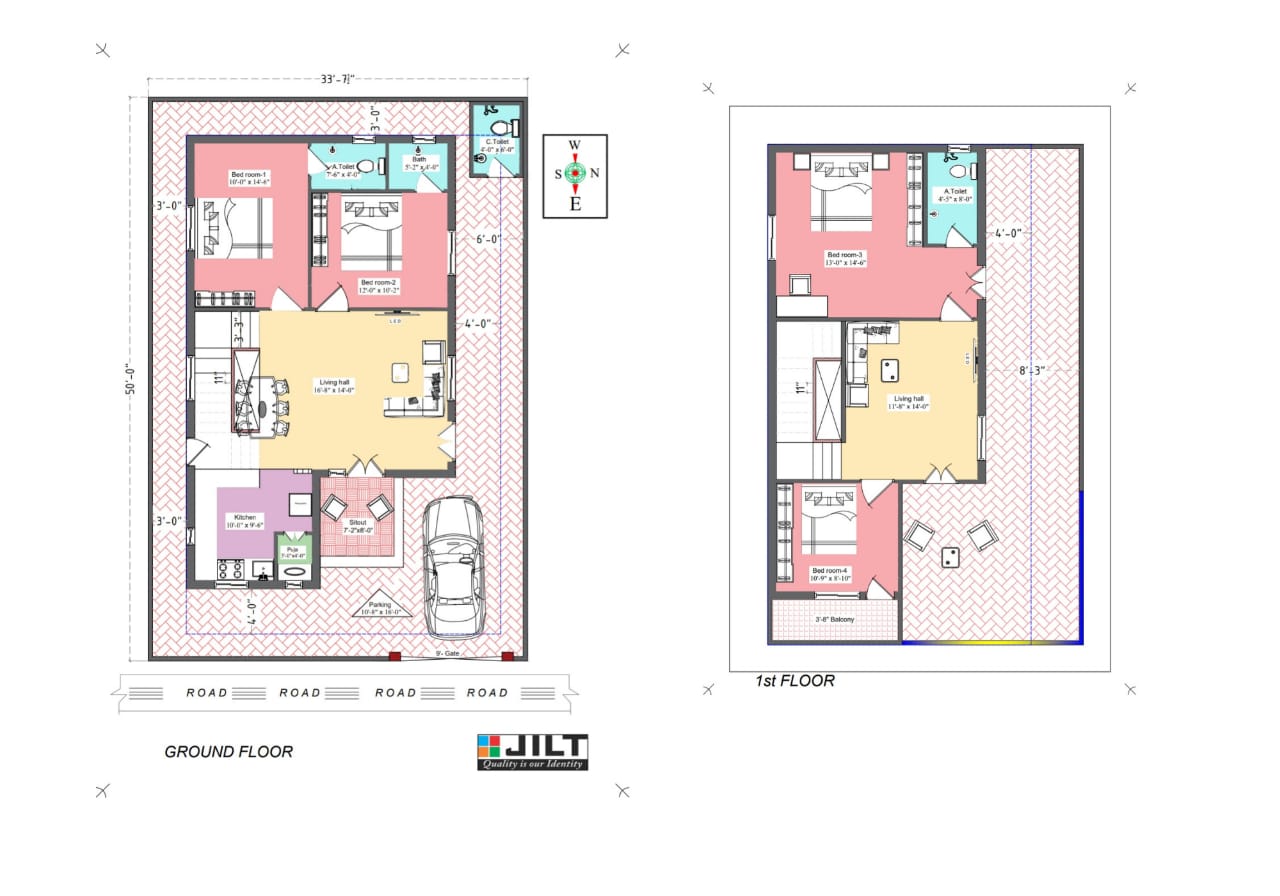 33’6″x50′ Floor plan – East Face – Duplex.