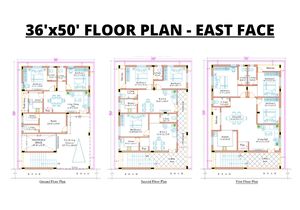 36’x50′ Floor Plan – East Face – G+3 (200Sq.Yards)