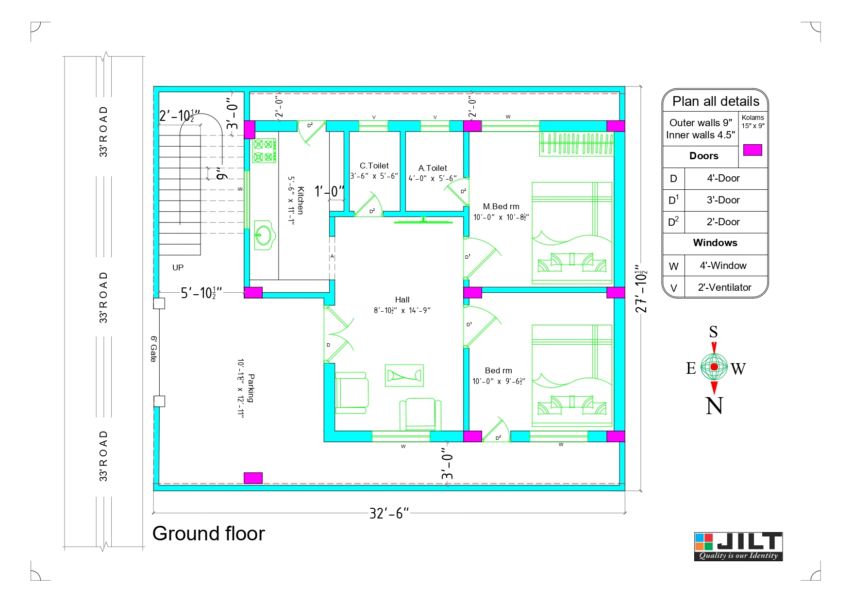28’0″x32′0″ Floor Plan – East Face – G+1
