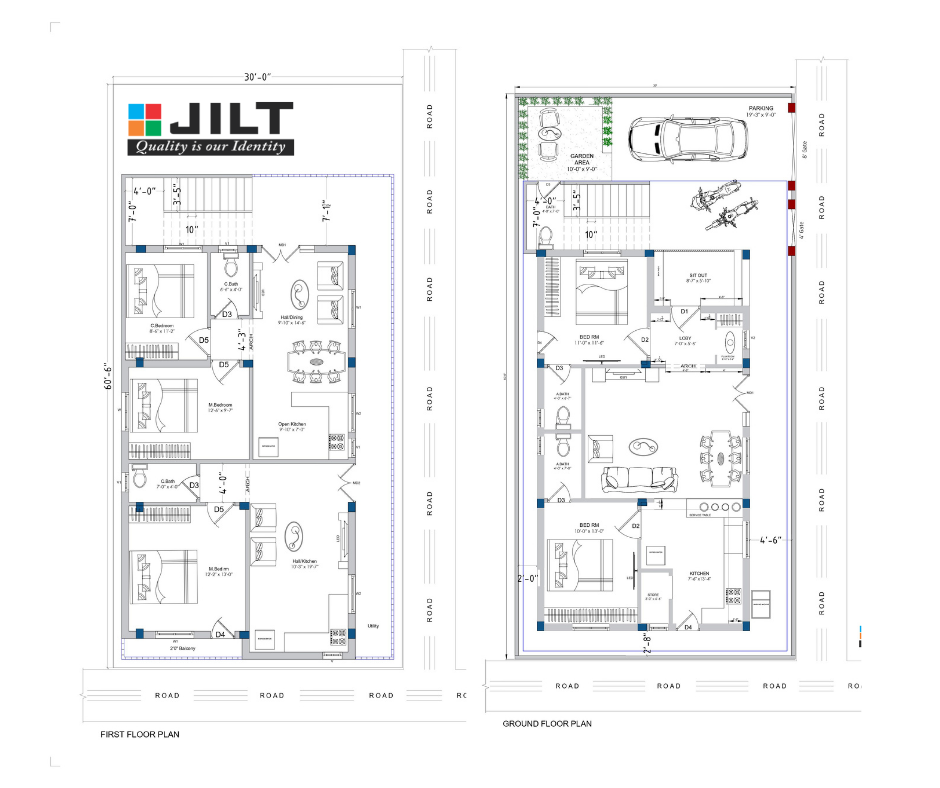 30’0″x60′0″ Floor Plan – South East Face – G+1 & Pent House