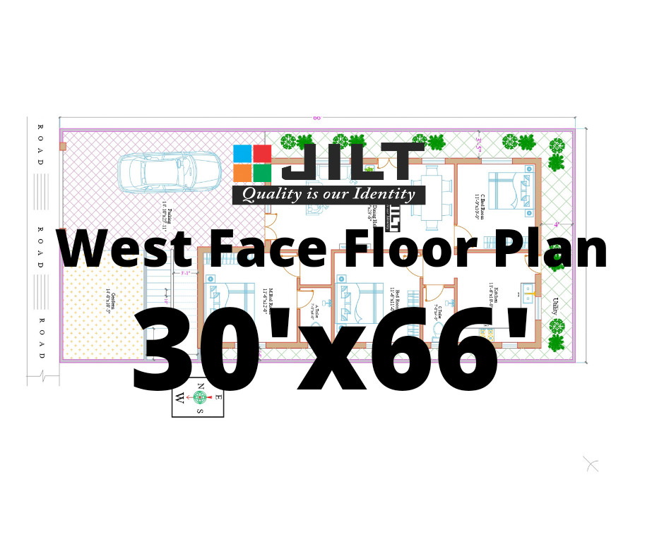 30’x66′ 3BHK Floor Plan WestFace