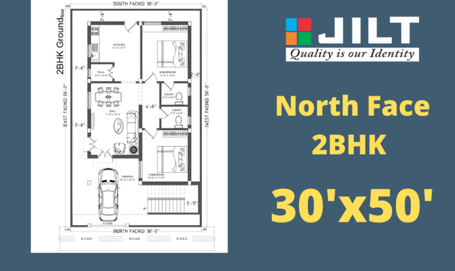 30’x50′ North  Face – 2BHK House Plan