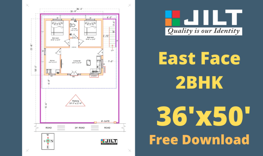 36’x50′ East Face Floor Plan – 2BHK – Free Download