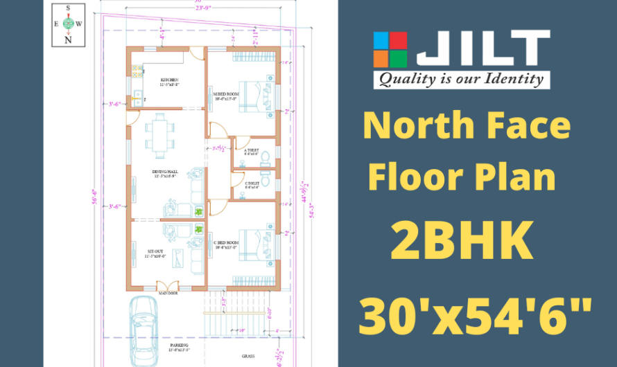 30’0″x54’3″ North Face Floor Plan – 2BHK – Free Download