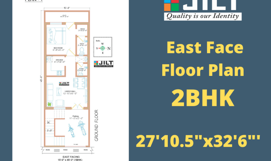 15’x45′ East Face Floor Plan – 1BHK